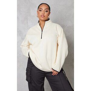NWT PrettyLittleThing PLUS‎ CREAM ZIP UP CONTRAST SWEATSHIRT Size US 14 / UK 18
